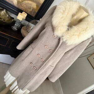 Penny Lane Style Wool Coat w/ Sable Fox Fur Collar Double Breast Style closure